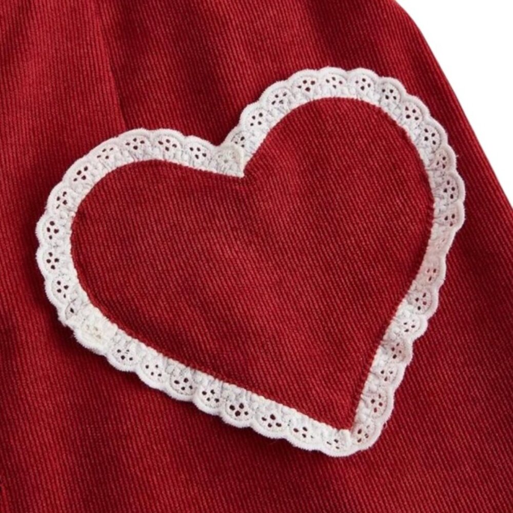 LAST ONE! FINAL MARK DOWN Plus Size <3 Heart Pattern Red Corduroy Bib Overall - Picture 3 of 3